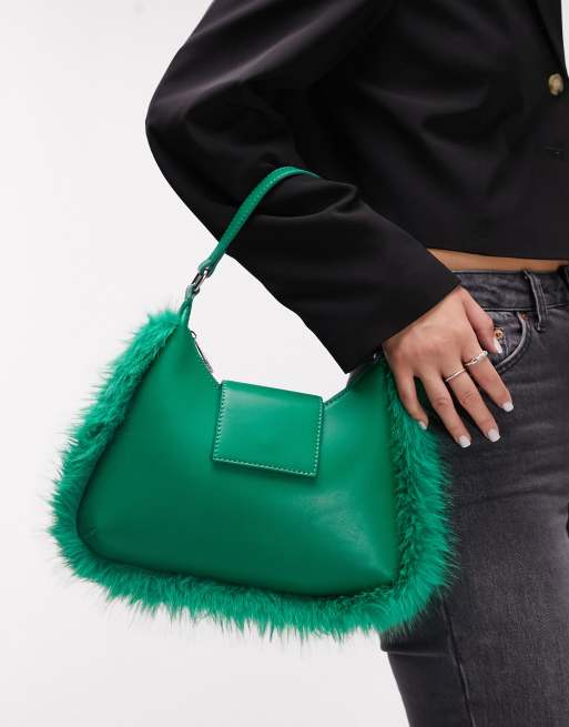 Topshop – Shantae – Zielona torebka ze sztucznym futerkiem 