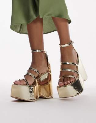 Topshop Shaunagh high platform wedge in gold - ASOS Price Checker