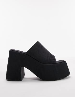 Topshop - Shay - Plateau-Mules in Schwarz