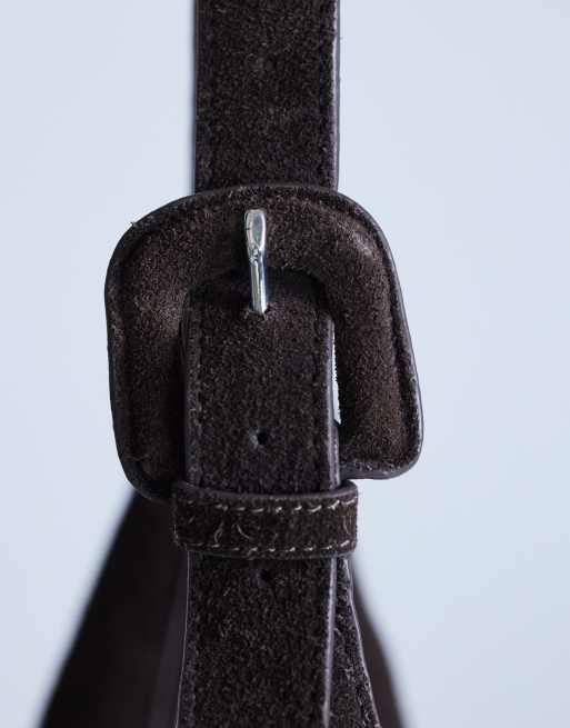 Topshop - Shayla - Chokoladebrun skuldertaske i ægte ruskind, 4 af 4