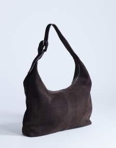 Shayla real suede shoulder bag in chocolate