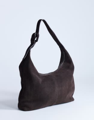 Topshop - Shayla - Schultertasche aus Echtleder in Schokobraun-Brown