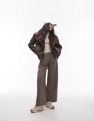 Topshop shearling jacket in burgundy