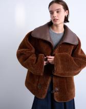 Topshop shearling oversized reversible coat with button loop in chocolate