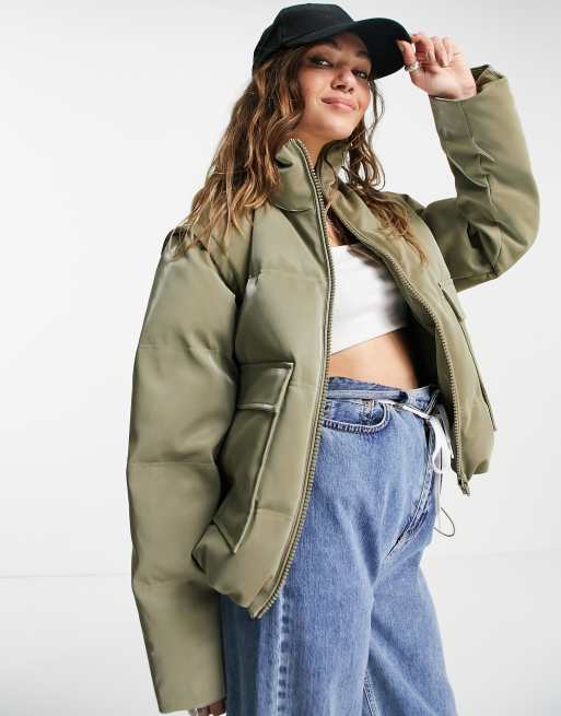 Topshop khaki puffer on sale coat