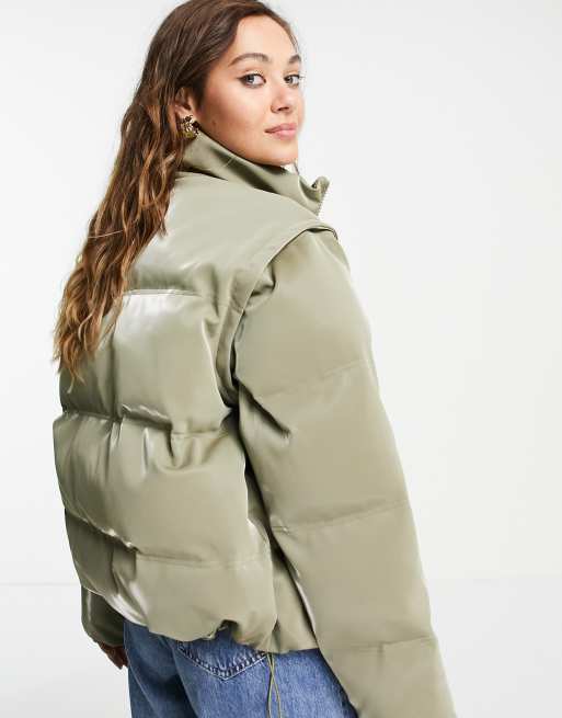 Brave Soul bunny hooded puffer jacket in sage