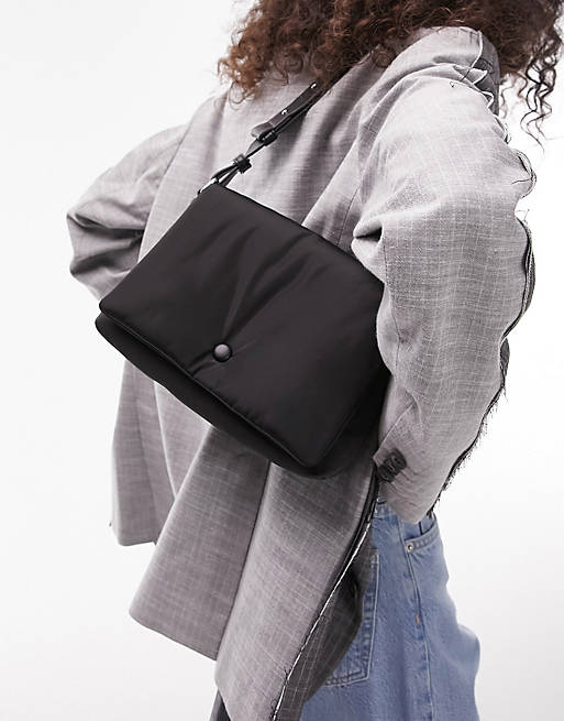 Topshop Sheena puffy button shoulder bag in black | ASOS