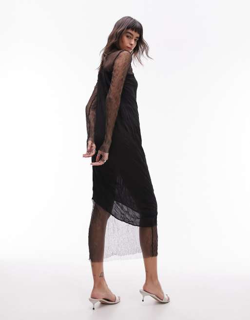 Topshop black 2025 mesh dress