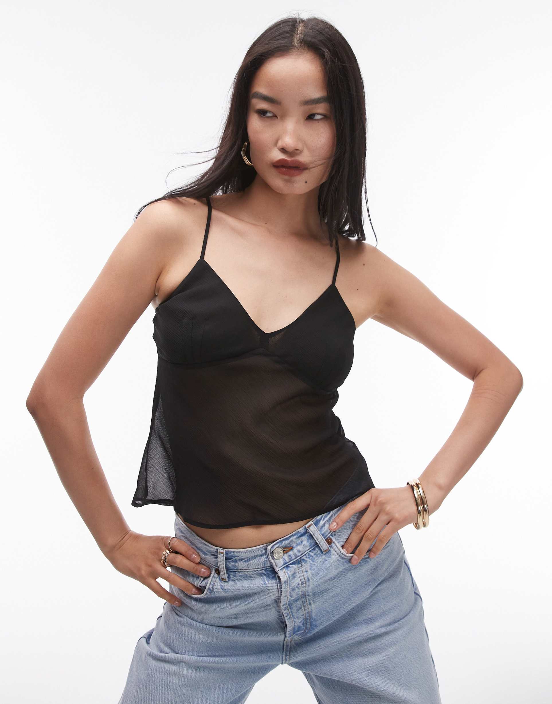 topshop sheer cami in black