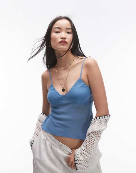 Topshop sheer cami in denim blue - view 1