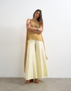 Model wearing Sheer cape detail top in mocha