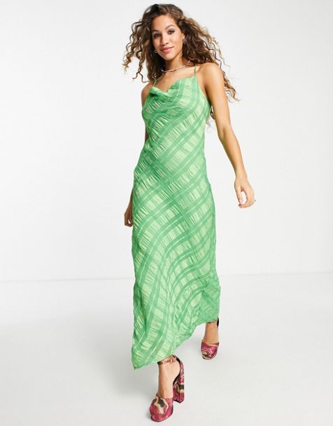 ASOS DESIGN Petite soft shirred waist open back mini dress in green floral