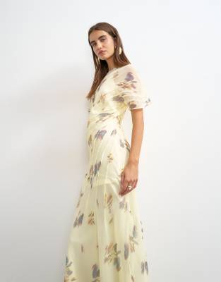 Topshop Sheer Chiffon Maxi Dress With Pintuck Details In Multi