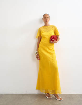 Topshop Sheer Chiffon Maxi Dress With Pintuck Details In Yellow