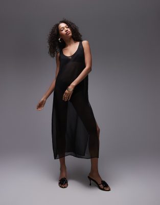 Topshop sheer chuck on maxi dress in black