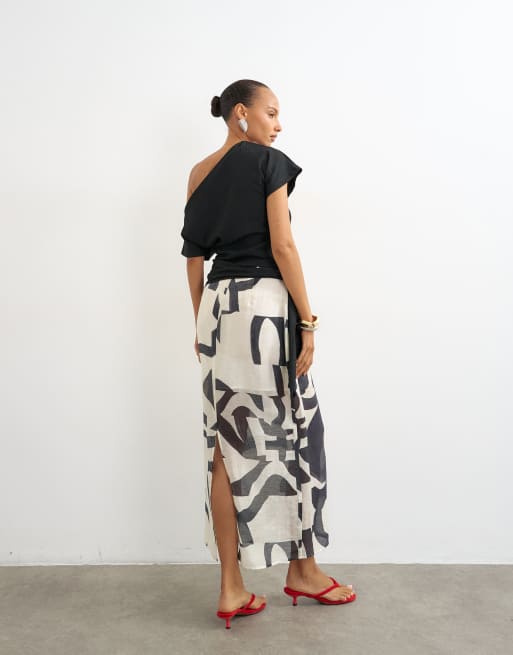 Topshop sheer column midi skirt in mono print, 3 of 5