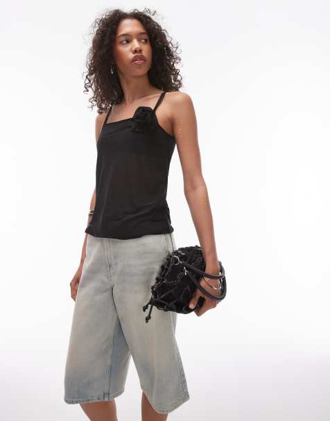 Topshop sheer corsage cami in black - view 1