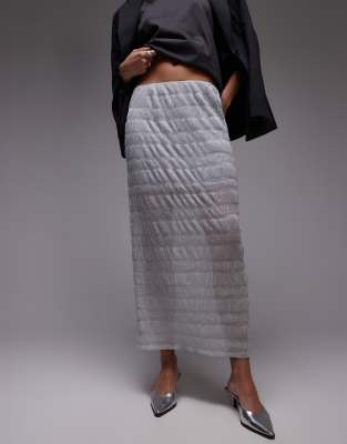 Topshop sheer crinkle midi skirt in silver