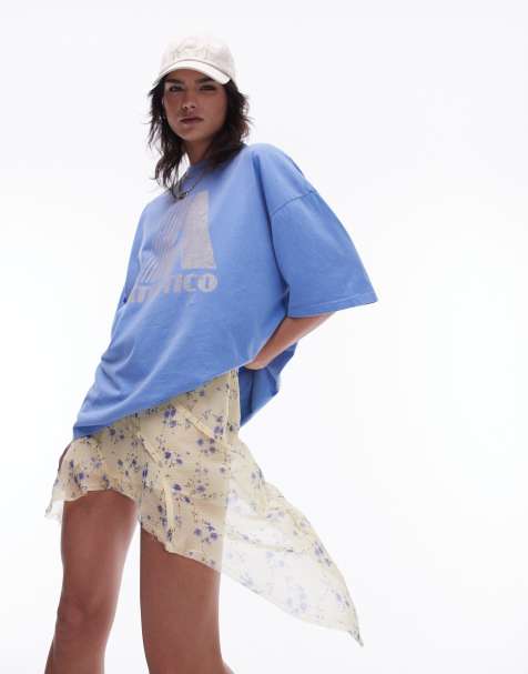 Topshop sheer ditsy floral seamed asymmetric skirt in buttermilk - view 1