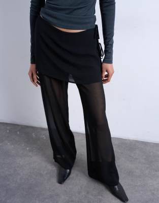 Topshop Sheer Double Layer Mock Skirt Pants In Black