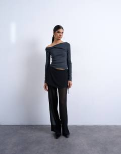 Sheer double layer mock skirt trouser in black