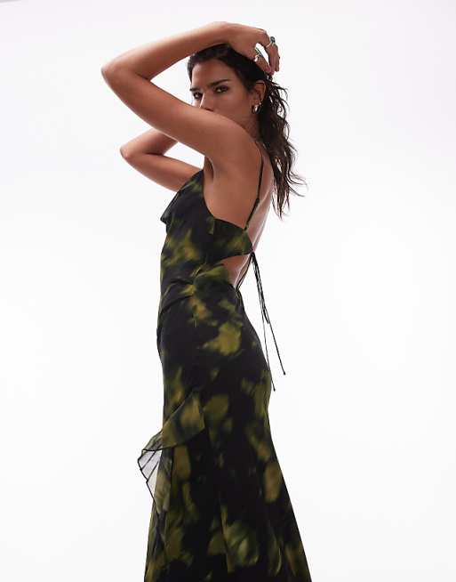 Topshop sheer drape midi dress in green blurred print | ASOS Topshop sheer drape midi dress in green blurred print | ASOS