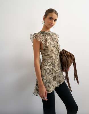 Sheer drape neck top in mono zebra print | Topshop