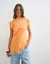 Topshop sheer drape neck top in rust