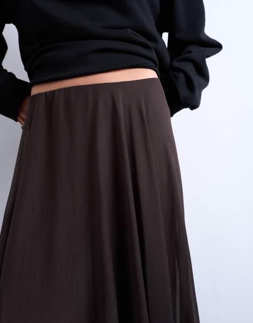 Topshop sheer full circle maxi skirt in chocolate, 4 of 5