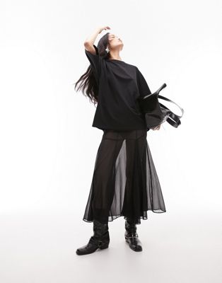 Topshop sheer godet maxi skirt in black