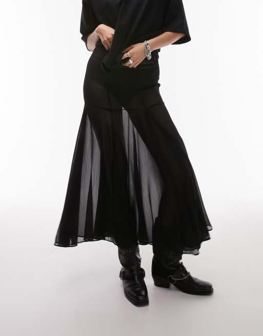 Sheer long 2025 black skirt