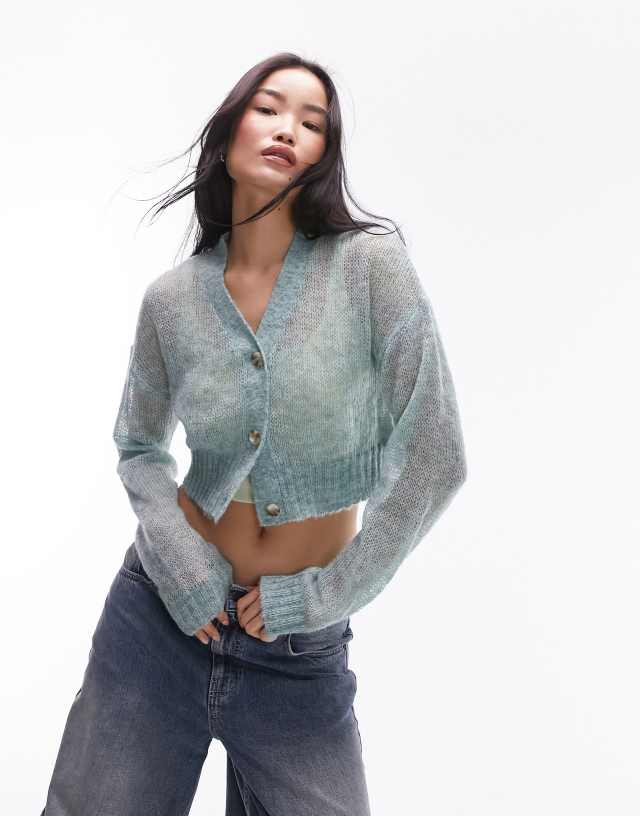 Topshop sheer knit cardigan in light blue | ASOS