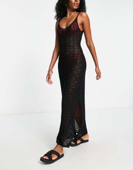 Topshop sheer knit maxi beach dress in black