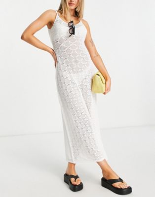 Topshop sheer knit maxi beach dress in white  | ASOS