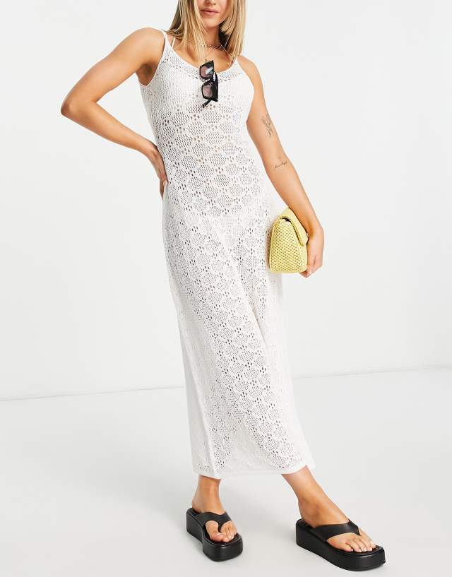 Topshop sheer knit maxi beach dress in white