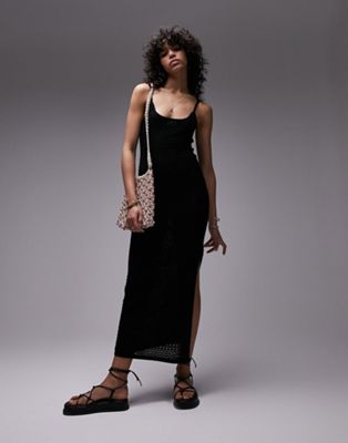Topshop sheer knit strappy midi dress in black
