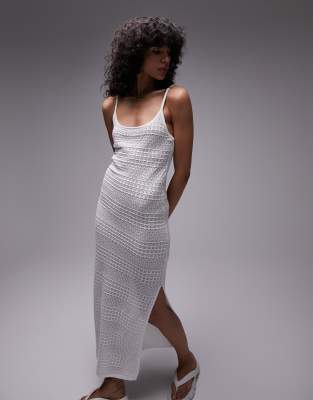 Topshop sheer knit strappy midi dress in white