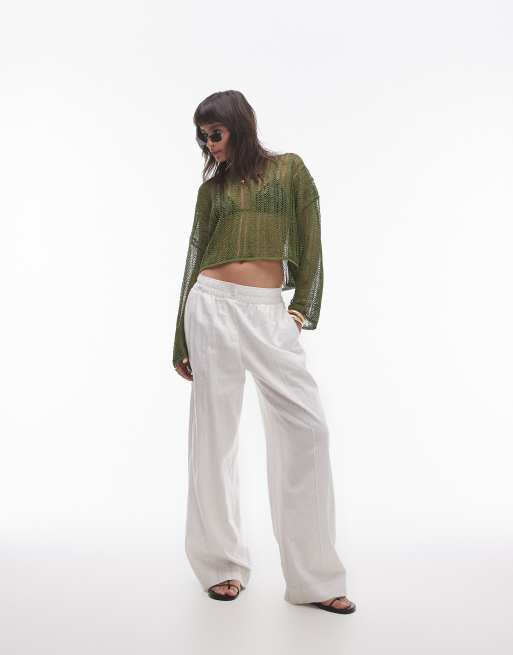 Topshop sheer knit sweater in khaki | ASOS