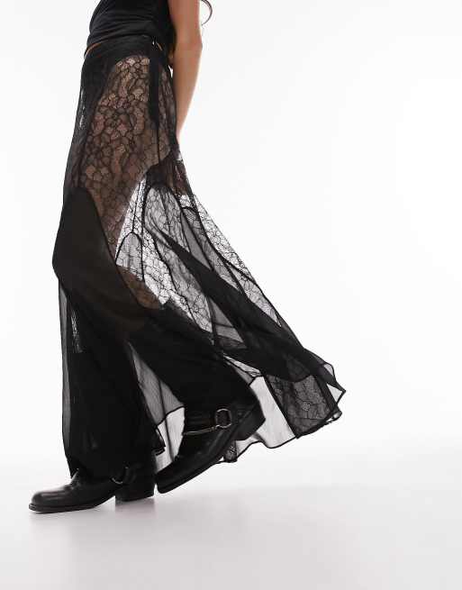 Black lace skirt see through best sale