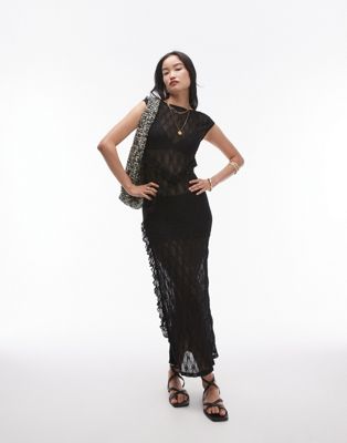Topshop Sheer Lace Maxi Dress With Scoop Back In Black