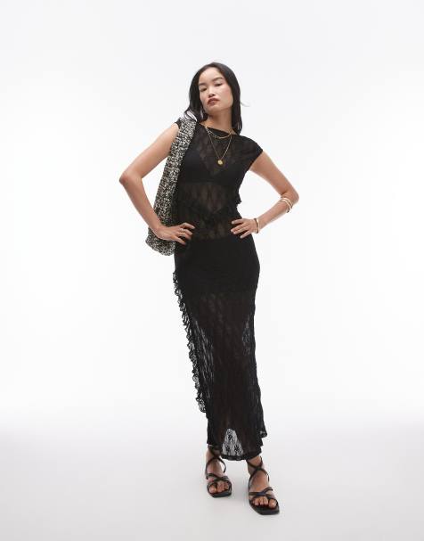 Topshop sheer lace maxi dress with scoop back in black - view 1