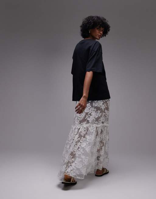 Topshop sheer lace maxi skirt in ivory, 3 of 5