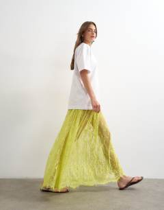 Sheer lace maxi skirt in lime green