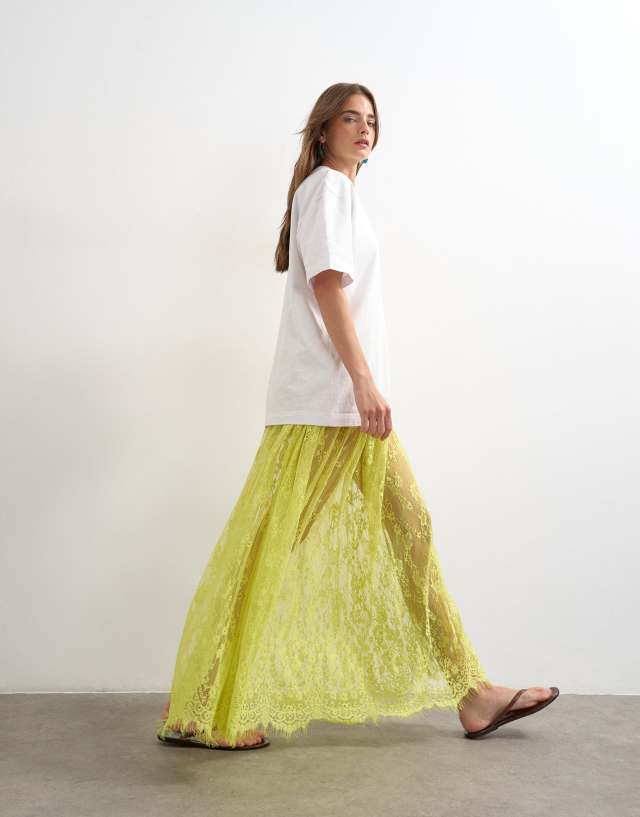 Topshop sheer lace maxi skirt in lime green | ASOS