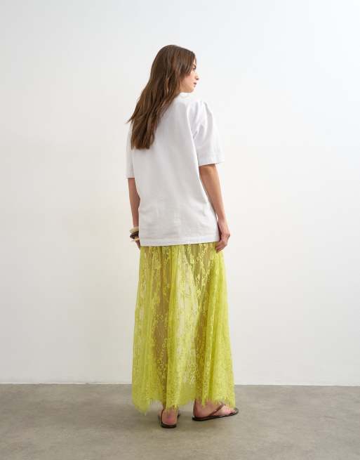 Topshop sheer lace maxi skirt in lime green, 2 of 5