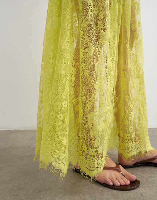 Topshop sheer lace maxi skirt in lime green, 5 of 5