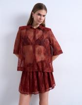 Topshop sheer lace shirt in rust