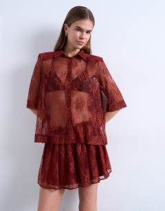 Sheer lace shirt in rust