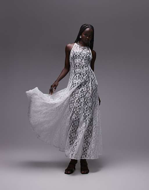 sheer midi dress Janis Lace Sheath 17% SpandexDry clean only.Model is 511 and wearing a size Small. Topshop sheer lace volume hem