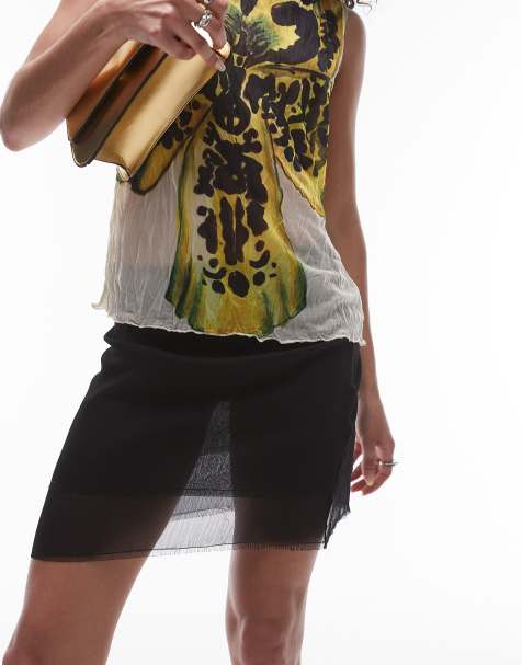 Topshop Sheer low rise mini skirt in black - view 1